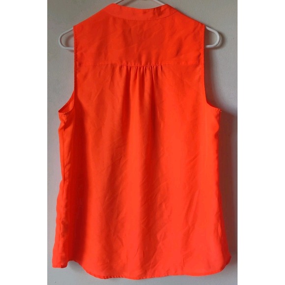 J. Crew Women's L Sleeveless Button-Down Blouse Double Pocket High Neck Orange - Picture 2 of 5